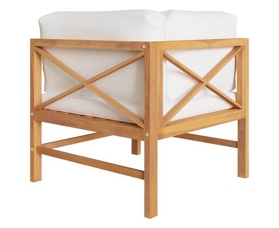 Canapele de colț, 2 buc., cu perne crem, lemn masiv de tec, 4 image