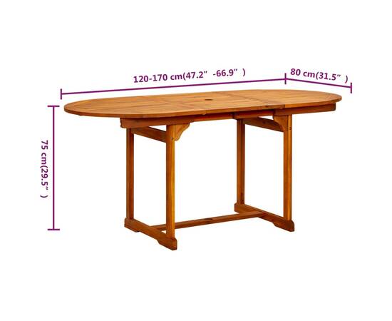 Masă de grădină, (120-170)x80x75 cm, lemn masiv de acacia, 9 image