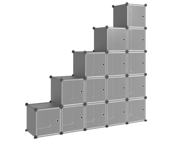 Organizator cub de depozitare cu uși, 15 cuburi, negru, pp, 2 image