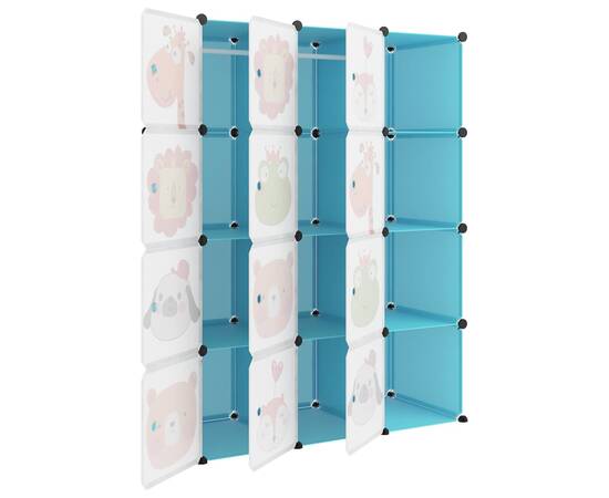 Dulap de depozitare cub pentru copii, 12 cuburi, albastru, pp, 6 image