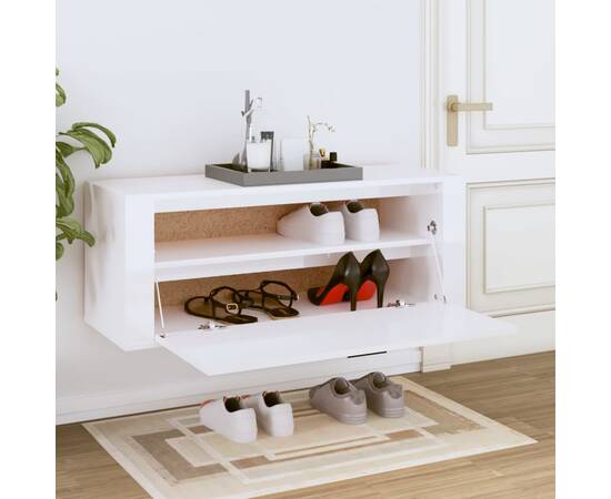 Pantofar de perete, alb extralucios, 100x35x38cm, lemn compozit, 3 image