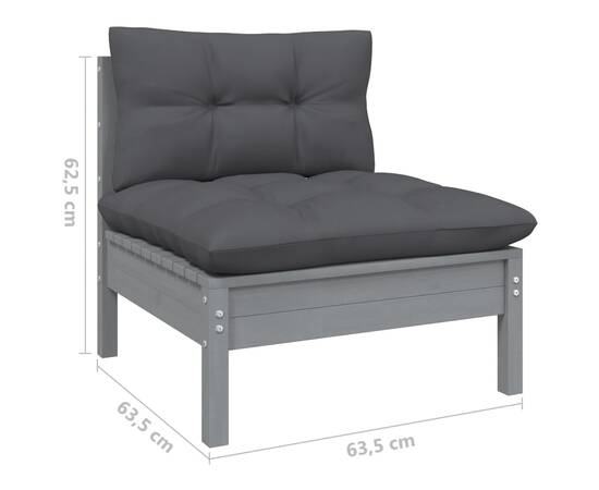 Set mobilier de grădină cu perne, 3 piese, gri, lemn masiv pin, 10 image