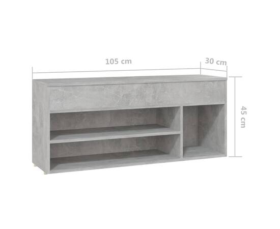 Banchetă pantofar, gri beton, 105x30x45 cm, pal, 9 image