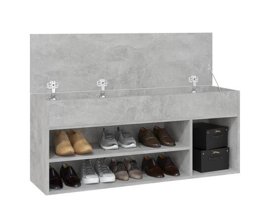 Banchetă pantofar, gri beton, 105x30x45 cm, pal, 4 image