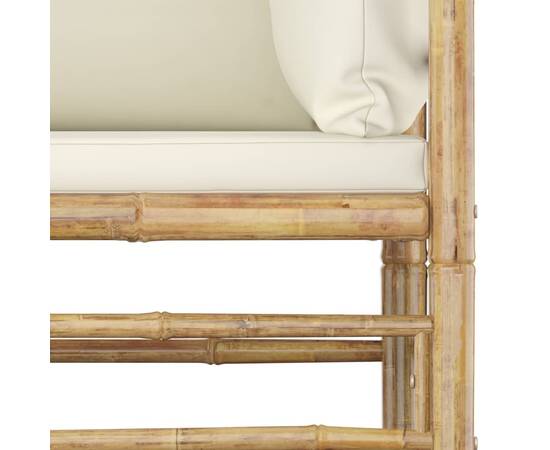 Canapea colțar de grădină, perne alb crem, bambus, 5 image