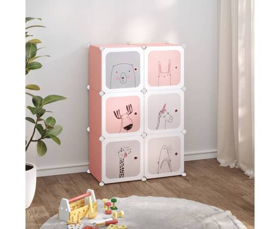 Dulap de depozitare cub pentru copii, 6 cuburi, roz, pp