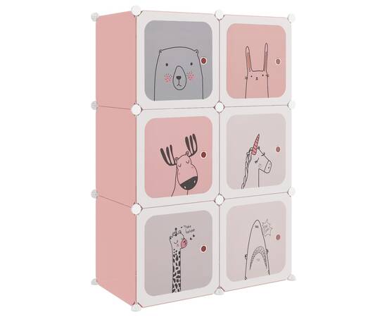 Dulap de depozitare cub pentru copii, 6 cuburi, roz, pp, 2 image
