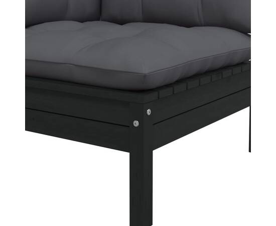 Set mobilier grădină cu perne, 3 piese, negru, lemn masiv pin, 6 image