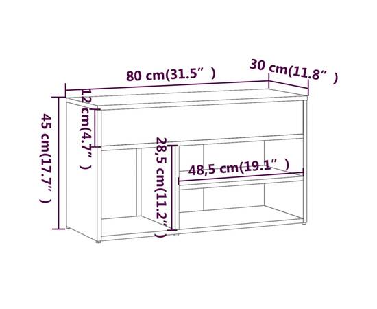 Bancă pentru pantofi stejar maro 80x30x45 cm lemn prelucrat, 8 image