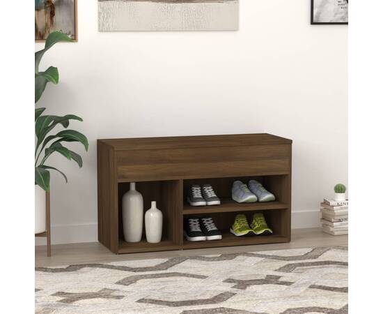 Bancă pentru pantofi stejar maro 80x30x45 cm lemn prelucrat, 4 image