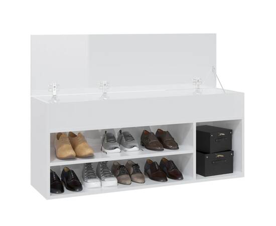 Banchetă pantofar, alb extralucios, 105x30x45 cm, pal, 4 image