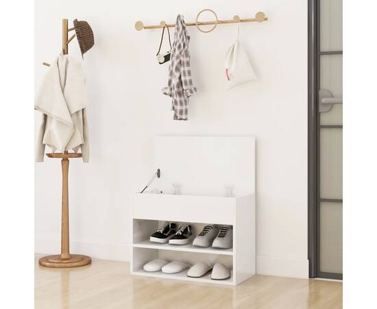 Banchetă pantofar, alb extralucios, 60x30x45 cm, pal, 3 image