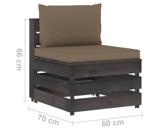 Canapea de mijloc modulară cu perne, gri, lemn impregnat, 6 image