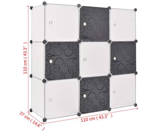 Dulap de depozitare tip cub, cu 9 compartimente, negru și alb, 5 image