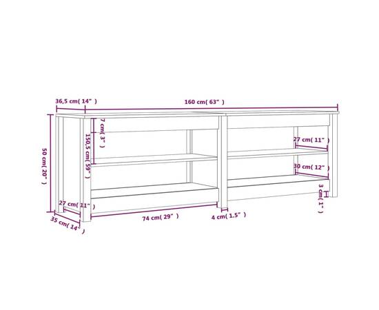 Bancă pentru pantofi, 160x36,5x50 cm lemn masiv pin, 8 image