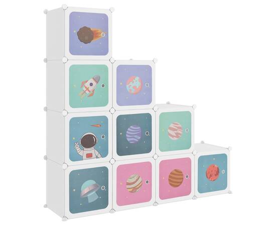 Dulap de depozitare cub pentru copii, 10 cuburi, alb, pp, 2 image