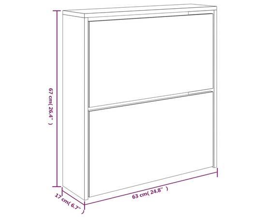 Pantofar cu oglindă, 2 niveluri, alb extralucios, 63x17x67 cm, 8 image