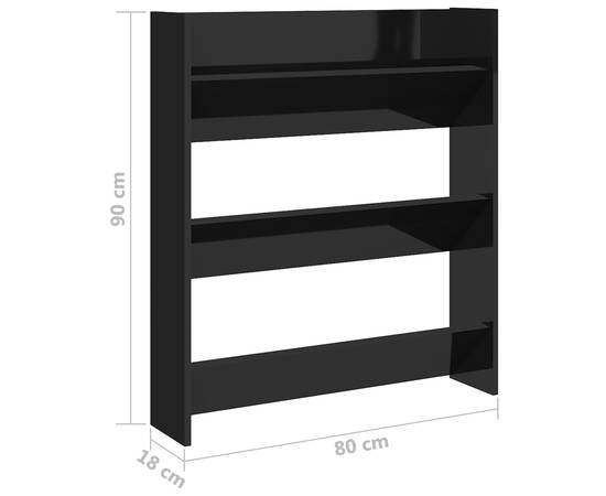 Pantofare de perete, 2 buc., negru extralucios, 80x18x90 cm pal, 8 image