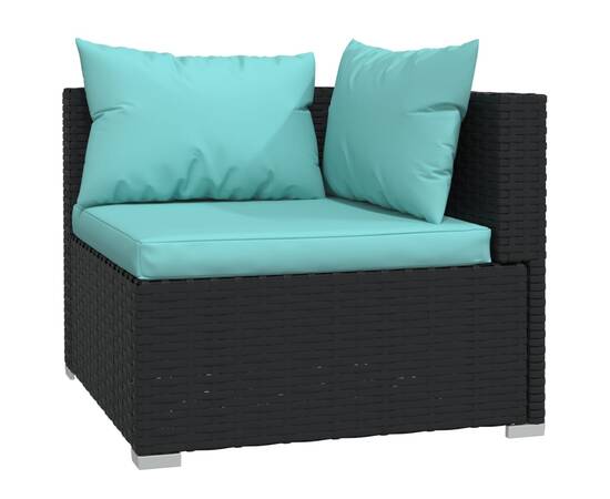 Set mobilier de grădină cu perne, 3 piese, negru, poliratan, 5 image