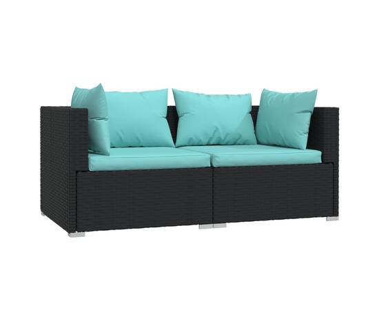 Set mobilier de grădină cu perne, 3 piese, negru, poliratan, 3 image