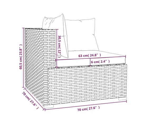 Set mobilier de grădină cu perne, 3 piese, negru, poliratan, 8 image