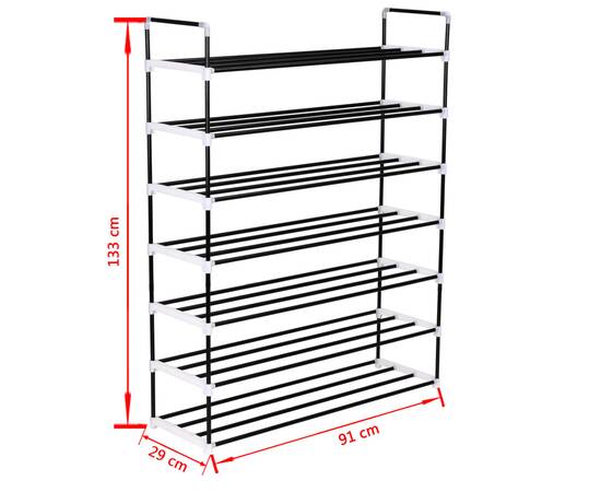 Raft încălțăminte cu 7 etajere din metal și plastic, negru, 7 image