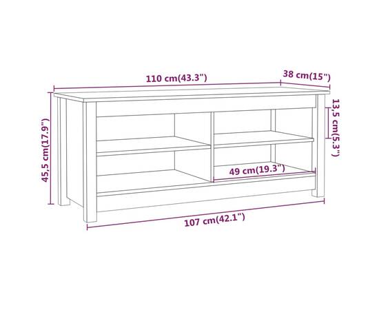 Bancă pentru pantofi, gri, 110x38x45,5 cm, lemn masiv de pin, 8 image