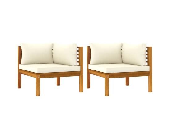 Canapele de colț cu perne alb crem, 2 buc., lemn masiv acacia, 2 image
