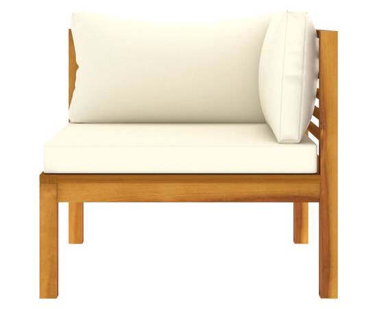 Canapele de colț cu perne alb crem, 2 buc., lemn masiv acacia, 5 image