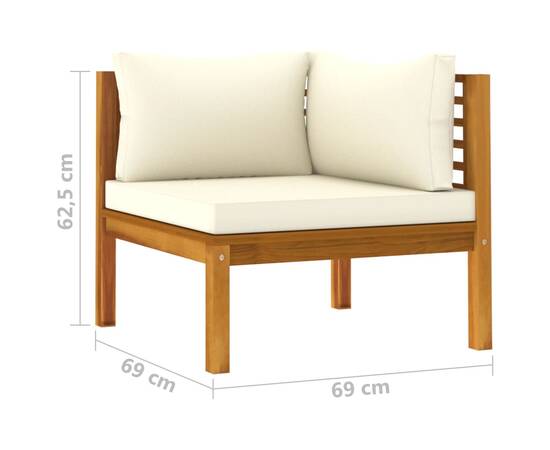 Canapele de colț cu perne alb crem, 2 buc., lemn masiv acacia, 8 image