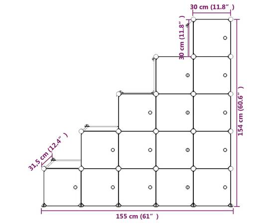 Dulap de depozitare cub pentru copii, 15 cuburi, alb, pp, 8 image
