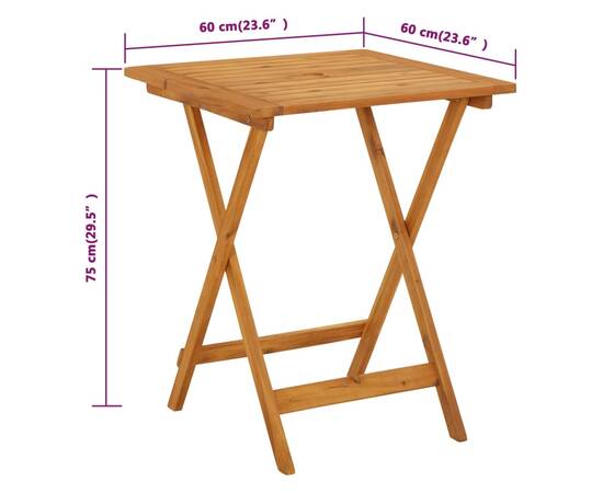 Masă de grădină pliabilă, 60 x 60 x 75 cm, lemn masiv acacia, 8 image