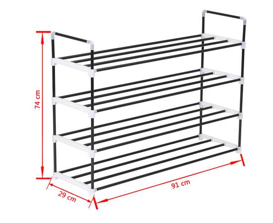 Raft încălțăminte cu 4 etajere din metal și plastic, negru, 7 image