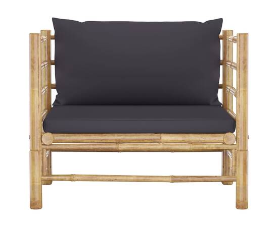 Canapea de grădină, perne gri închis, bambus, 2 image