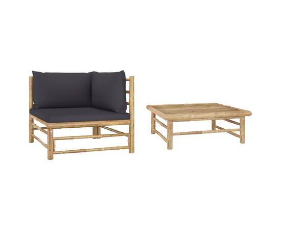 Set mobilier de grădină, 2 piese, perne gri închis, bambus