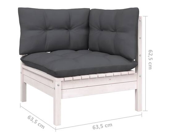 Set mobilier grădină cu perne, 3 piese, alb, lemn masiv pin, 9 image