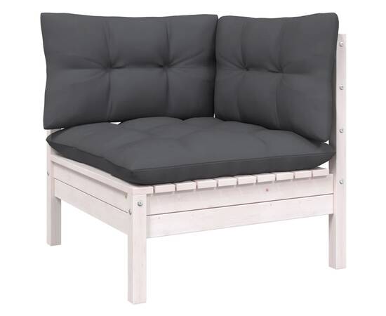 Set mobilier grădină cu perne, 3 piese, alb, lemn masiv pin, 3 image