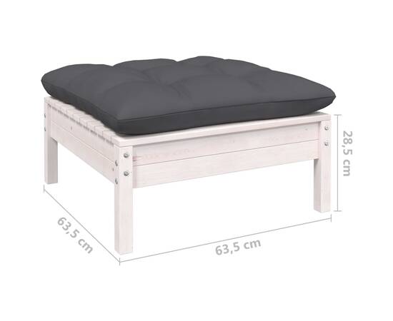 Set mobilier grădină cu perne, 3 piese, alb, lemn masiv pin, 11 image