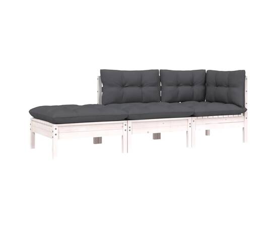 Set mobilier grădină cu perne, 3 piese, alb, lemn masiv pin, 2 image