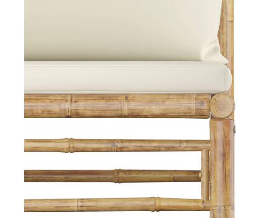 Set mobilier de grădină, cu perne alb crem, 3 piese, bambus, 5 image