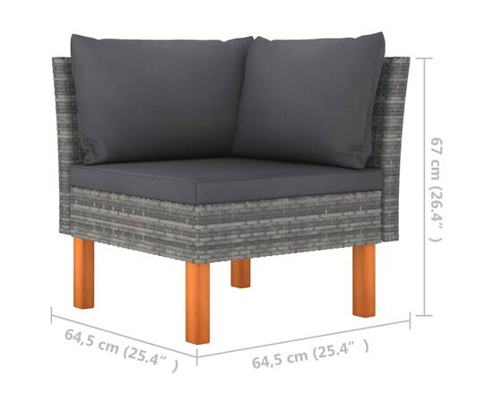 Set mobilier grădină, 3 piese, poliratan & lemn masiv eucalipt, 10 image