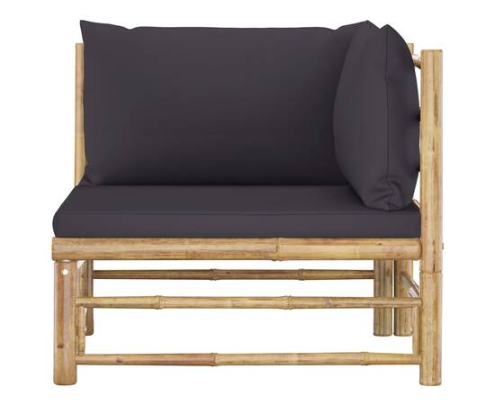 Canapea colțar de grădină, perne gri închis, bambus, 3 image