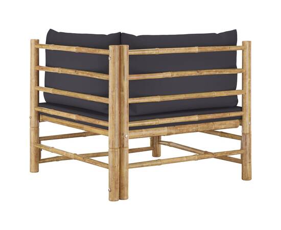Canapea colțar de grădină, perne gri închis, bambus, 4 image