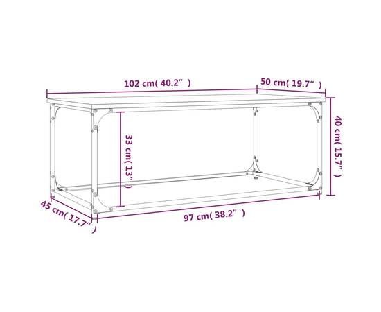 Măsuță cafea, stejar sonoma 102x50x40 cm lemn prelucrat și fier, 10 image