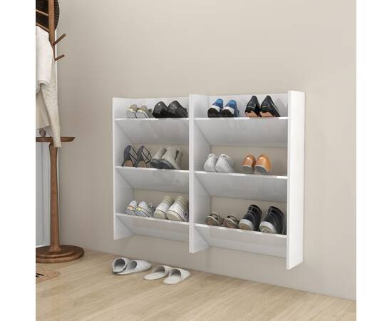 Pantofare de perete, 2 buc., alb extralucios, 60x18x90 cm, pal