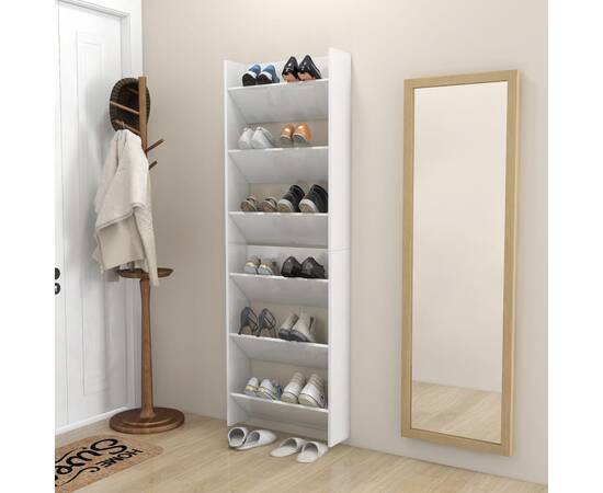 Pantofare de perete, 2 buc., alb extralucios, 60x18x90 cm, pal, 4 image