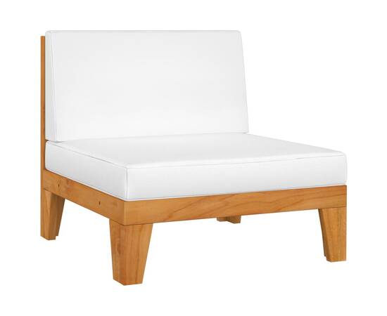 Canapea de mijloc modulară, perne alb crem, lemn masiv acacia