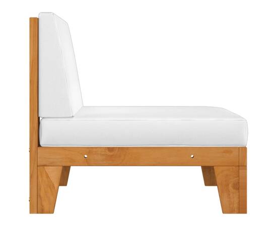 Canapea de mijloc modulară, perne alb crem, lemn masiv acacia, 3 image