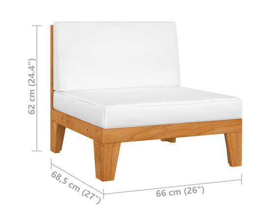 Canapea de mijloc modulară, perne alb crem, lemn masiv acacia, 7 image