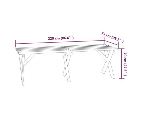 Masă de grădină, 220x73x70 cm, lemn de pin tratat, 6 image